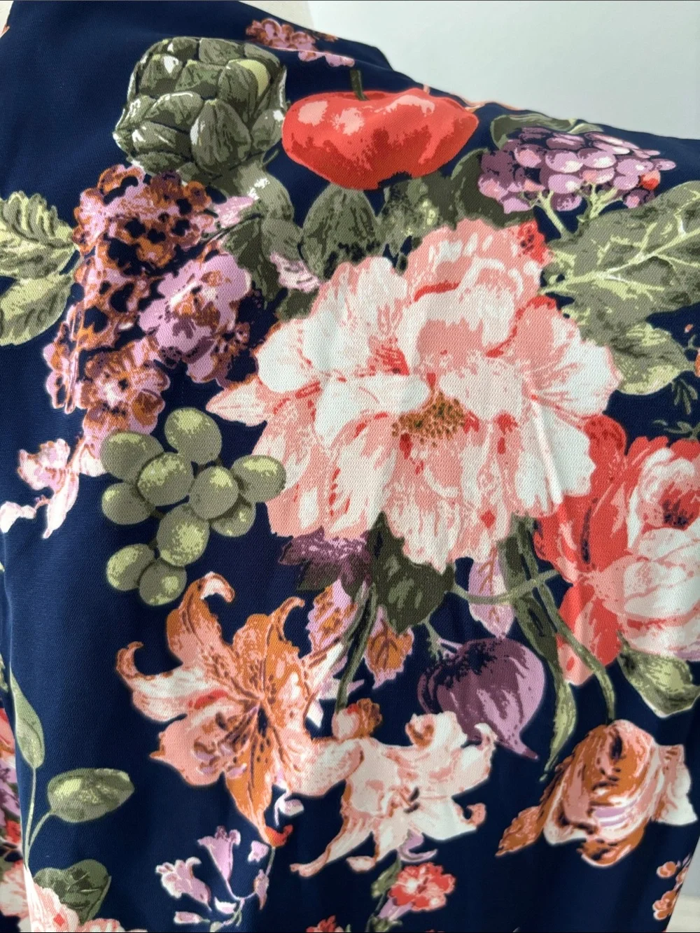 Abercrombie & Fitch Floral Fruits Cutout Maxi Dress Navy Cap Sleeve Size Medium